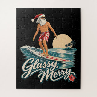 Gladde en vrolijke surf-sinterklaas kerstmis legpuzzel