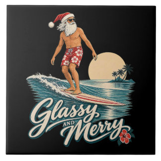 Gladde en vrolijke surf-sinterklaas kerstmis tegeltje