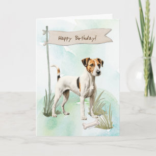 Gladde Fox Terrier Breed Hond Onder Verjaardagsbor Kaart