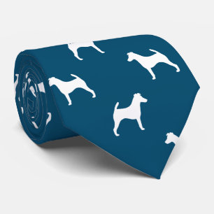 Gladde Fox Terrier Hond Silhouetten Patroon Blauw Stropdas