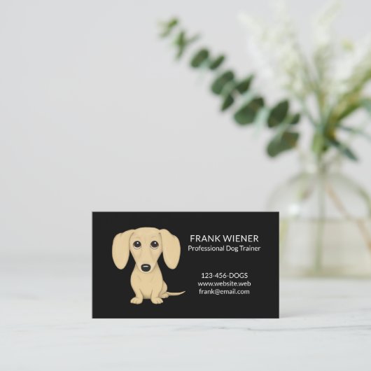 Gladde gecoate crème blond teckel cartoon hond visitekaartje (Staand voorkant)