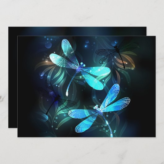 Gladde glazen libellen meer feestdagenkaart (Voorkant / Achterkant)
