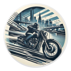 Gladde Motorfiets Blauwe Dirt Bike Motorrijder Keramische Knop