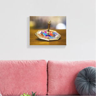 GladdeJoe Hanukkah-dreidelcadeau achthoekige basis Canvas Afdruk