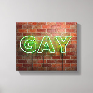 GladdeJoe verlichte gay neon reclamebord heldere l Canvas Afdruk