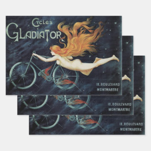Gladiator Cycles, Vintage Victoriaanse Art Nouveau Inpakpapier Vel