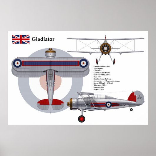 Gladiator Mk I 72 Squadron Poster (Voorkant)