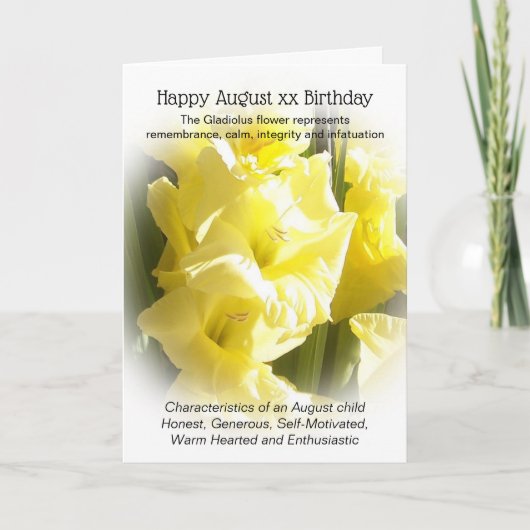 Gladiolus August Birthday Kaart (Voorkant)