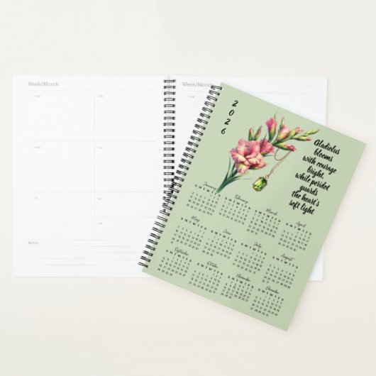 Gladiolus & Peridot August Verse – 2026 Full-Year  (Devant avec enveloppe)