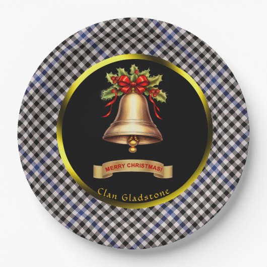Gladstone Tartan Gepersonaliseerde Kerstmis Papieren Bordje (Voorkant)