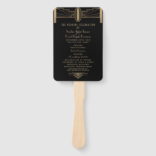 Glam 20's Great Gatsby Art Deco Trouwprogramma Handwaaier (Voorkant)
