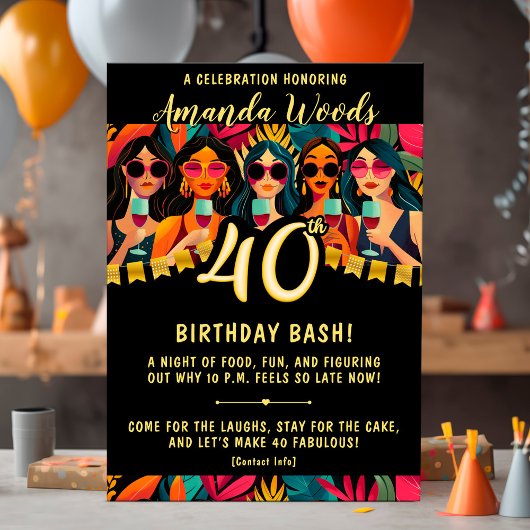 Glam 40e verjaardag bash met chique meisjes nacht kaart