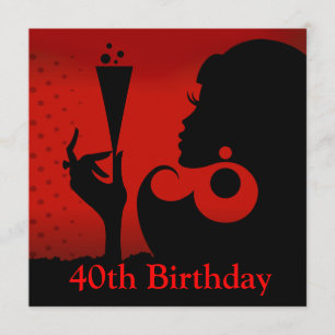 Glam 40th Birthday Cocktail Party   rood zwart Kaart