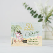 Glam 50 & Fabulous Beach Scene Party Kaart (Staand voorkant)