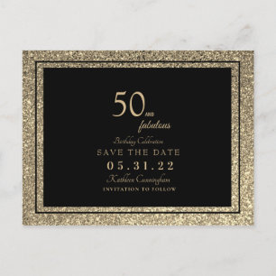 Glam 50 & Fabulous Gold Glitter Save the Date Post Briefkaart
