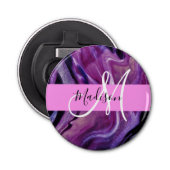 Glam Abstract Paars Shimmer Textielroze Monogram Button Flesopener (Voorkant)