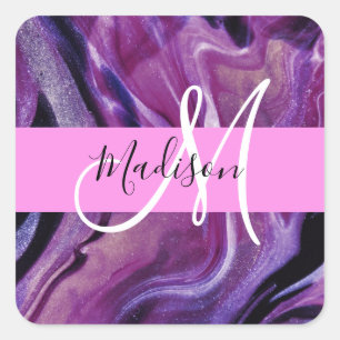 Glam Abstract Paars Shimmer Textielroze Monogram Vierkante Sticker