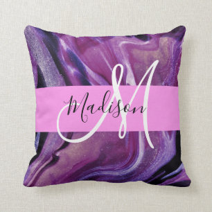Glam abstract paarse glans textuur roze monogram kussen