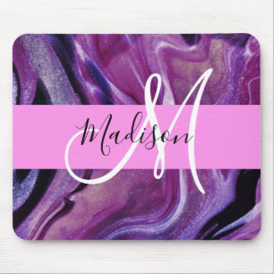 Glam abstract paarse glans textuur roze monogram muismat