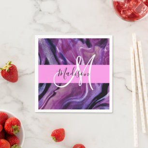 Glam abstract paarse glans textuur roze monogram servet