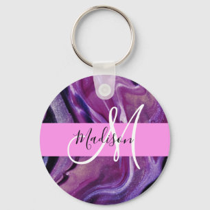 Glam abstract paarse glans textuur roze monogram sleutelhanger