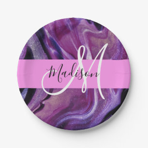 Glam abstract paarse glinsterende textuur roze mon papieren bordje