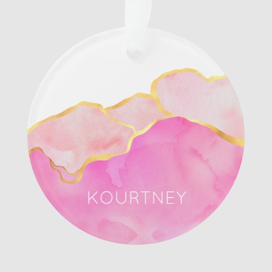 Glam Abstract Roze Gold White NAME Modern Fun Ornament (voorkant)