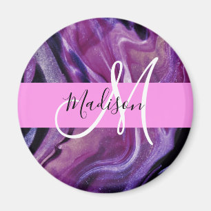 Glam Abstracte Paars Shimmer Textielroze Monogram Magneet