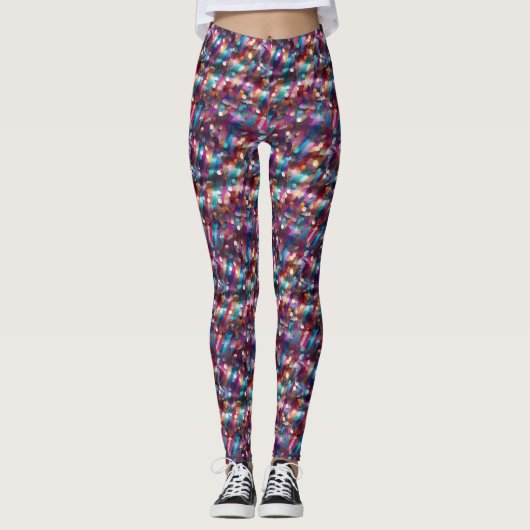 Glam Abstracte Paarse Gouden Sparkle Disco Glitter Leggings (Voorkant)