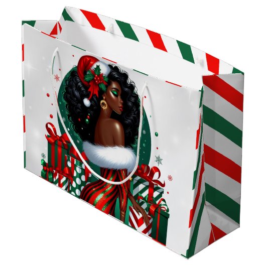 Glam Afro Chic Rood & Groen Kerstmis Groot Cadeauzakje (Achterkant Gekanteld)