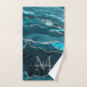 Glam Agate Geode Blauwgroen Green Silver Monogram  Bad Handdoek (Handdoek)