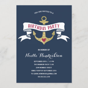 Glam Anchor Nautical Birthday Party Kaart