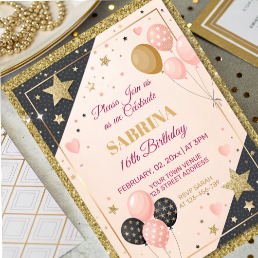 glam anniversaire fête blush rose foin invitation