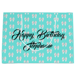 Glam Aqua Aangepaste Naam Tiffany Thema Witte Stri Groot Cadeauzakje