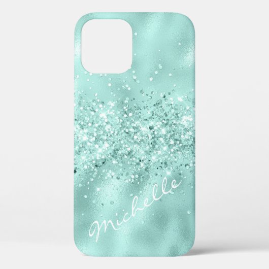 Glam Aqua Blue Folie Confetti Case-Mate iPhone Case (Achterkant)