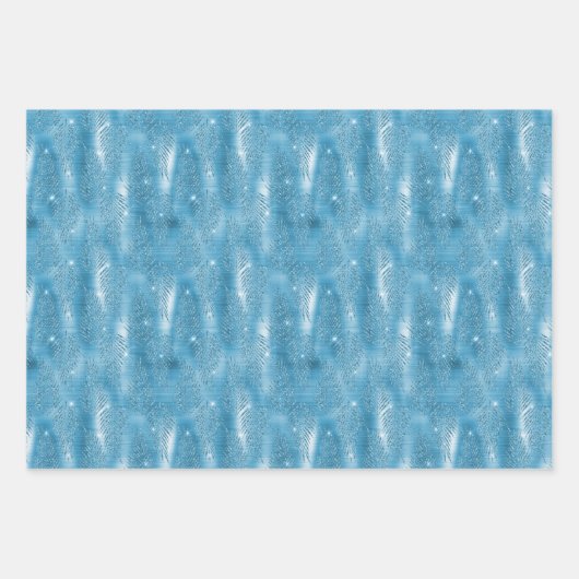 Glam Aqua Blue Tropische Glitter bladeren Inpakpapier Vel (Voorkant)