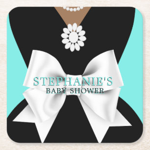 Glam Aqua Etnisch Fancy Tiffany Theme Baby shower Vierkante Kartonnen Onderzetter