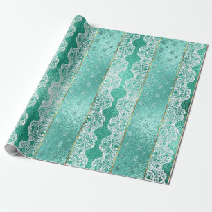 Glam Aqua Mint Green Golden Folie White Lace Cadeaupapier
