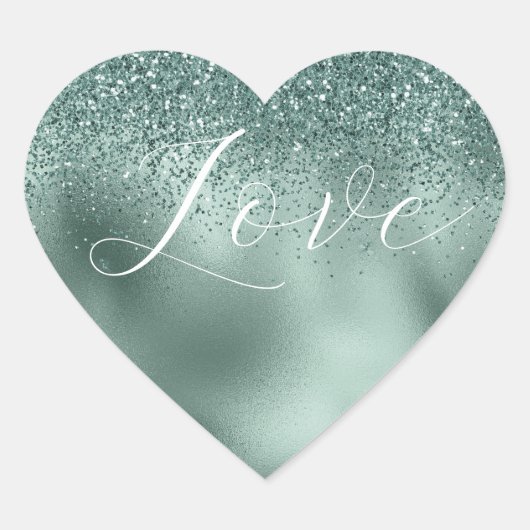Glam Aqua Pine Green Love Hart Sticker (Voorkant)