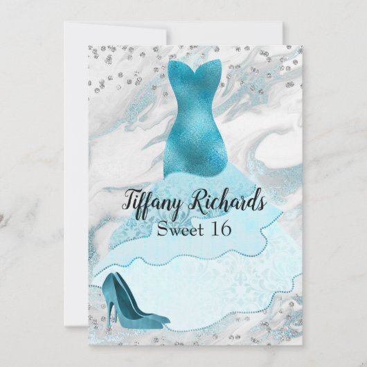 Glam Aquamarine Gown Sweet 16 Invitation (Devant)
