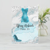 Glam Aquamarine Gown Sweet 16 Invitation (Debout devant)