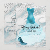 Glam Aquamarine Gown Sweet 16 Invitation (Devant / Derrière)