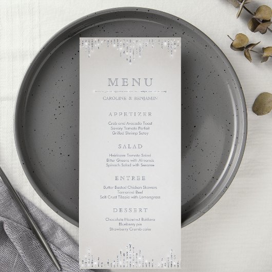 Glam argent parties scintillant déco menu de maria