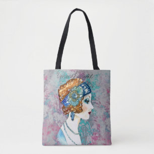 Glam Art Deco Flapper Girl Grey Blauwgroen Roos Draagtas