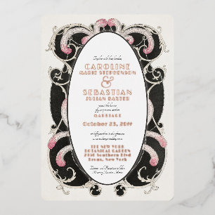 Glam Art Deco Gatsby  Monogram Wedding Gold Folie Uitnodiging