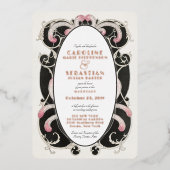 Glam Art Deco Gatsby  Monogram Wedding Gold Folie Uitnodiging (Voorkant)