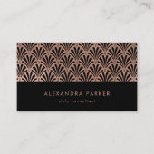 Glam Art Deco Pattern | Faux Roos Gold op zwart Visitekaartje (Voorkant)