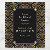 Glam Art Deco Zwarte Gatsby 1920 stijl bruiloft Wijn Etiket (Enkel label)