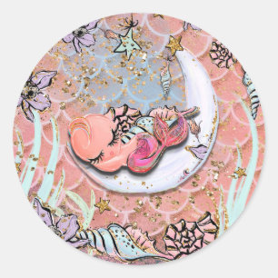 Glam Baby Zeemeermin Meisjes Baby Shower Verjaarda Ronde Sticker