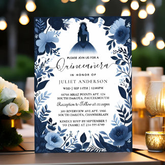 Glam Ball Gown Spark Dark Navy Blue Quinceanera Kaart